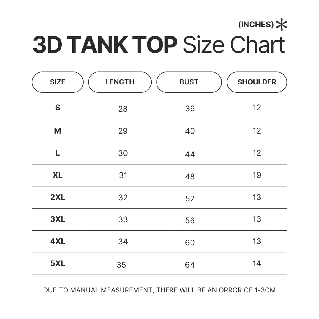 3D Tank Top Size Chart - SK8 Merch