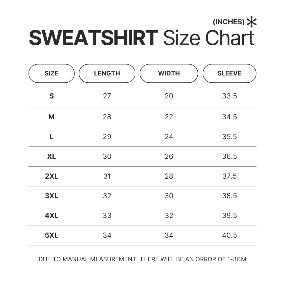 Sweatshirt Size Chart - SK8 Merch