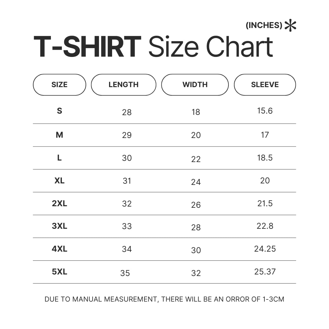 T shirt Size Chart - SK8 Merch